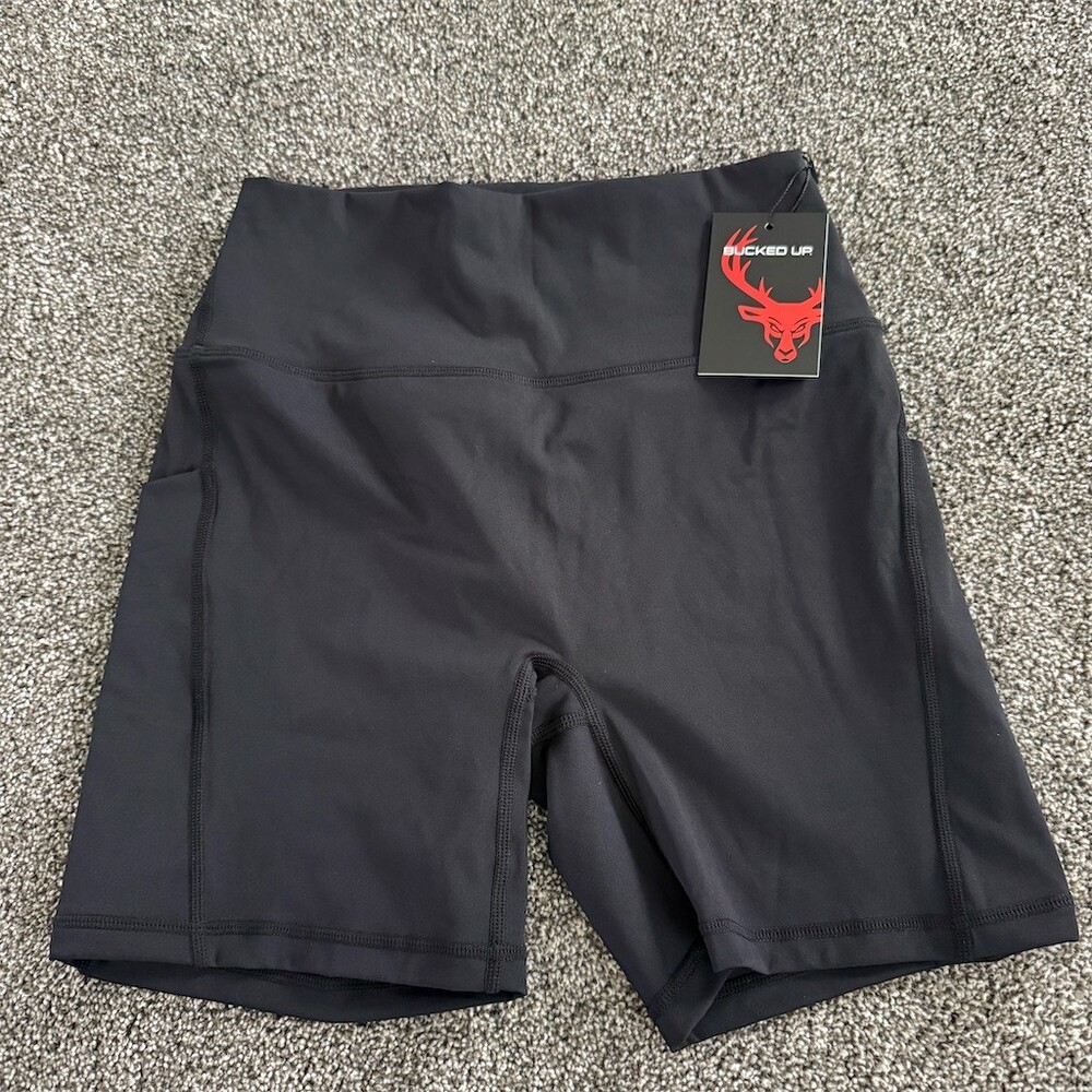 Bucked Up Biker Shorts Womens Size L Black High-Waist Side Pockets